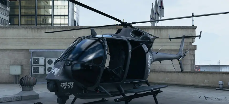 The Heli in MW4 DMZ: a small black helicopter parked on a rooftop